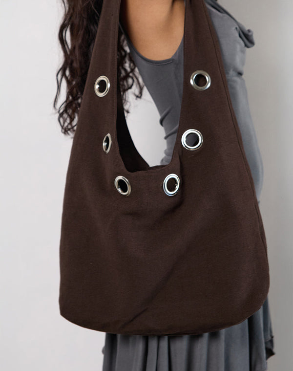 Motel Rocks Oru Shoulder Bag In Brown With Eyelets