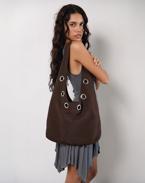 motel rocks Oru Shoulder Bag in Brown with Eyelets