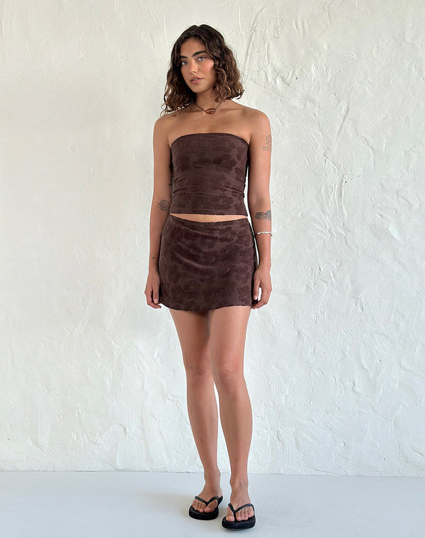Motel Rocks Oruto Skirt In Hibiscus Terry Brown