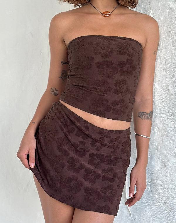 motel rocks Oruto Skirt in Hibiscus Terry Brown