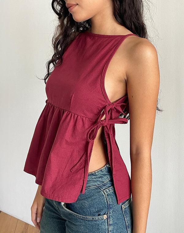 Motel Rocks Palsi Tie Side Top In Burgundy