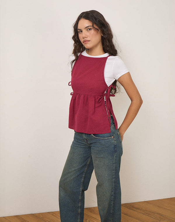 Motel Rocks Palsi Tie Side Top In Burgundy