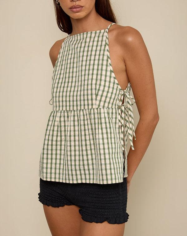 Motel Rocks Palsi Tie Side Top In Green Check
