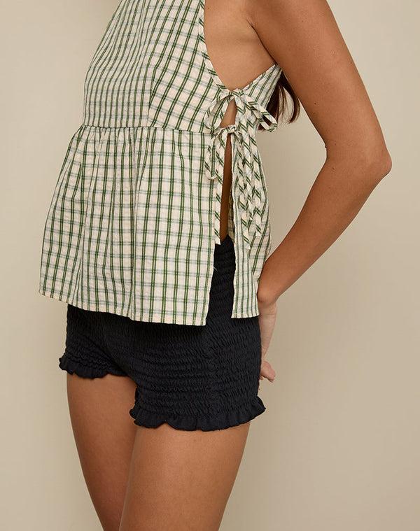 Motel Rocks Palsi Tie Side Top In Green Check