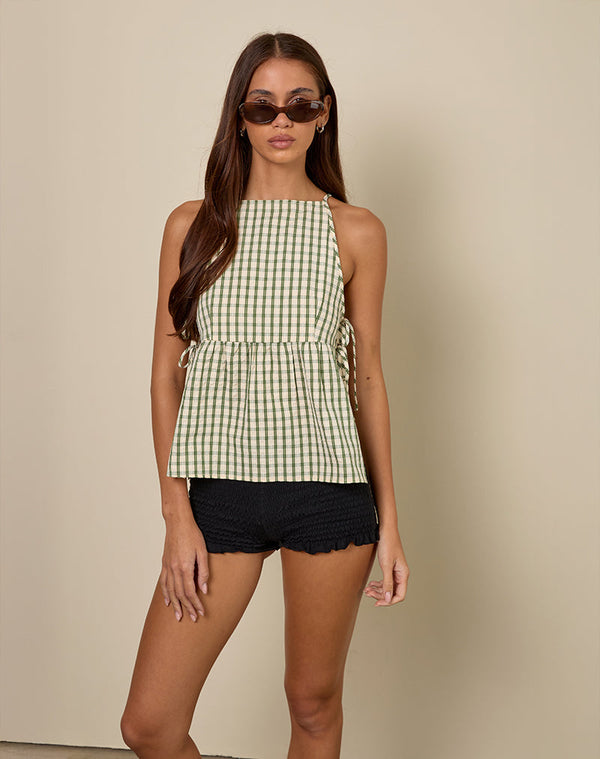 motel rocks Palsi Tie Side Top in Green Check