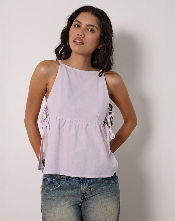 Motel Rocks Palsi Tie Side Top In Light Lilac