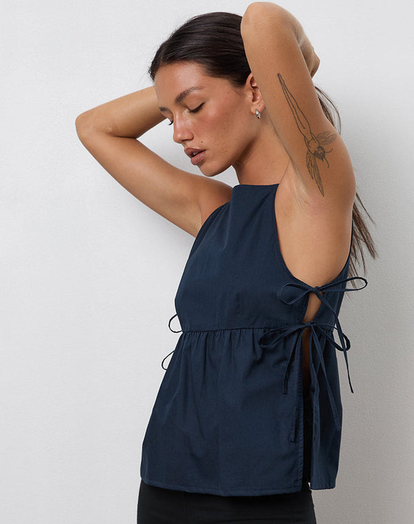 Motel Rocks Palsi Tie Side Vest Top In Navy