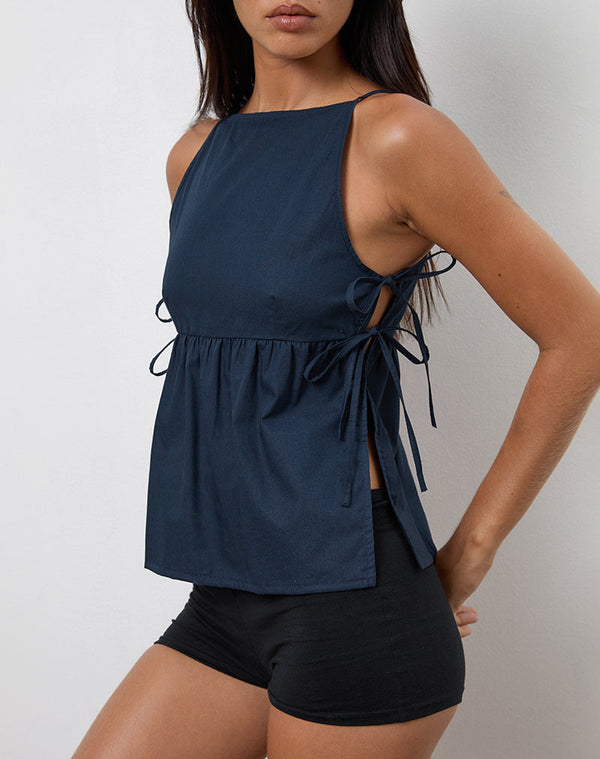 motel rocks Palsi Tie Side Vest Top in Navy