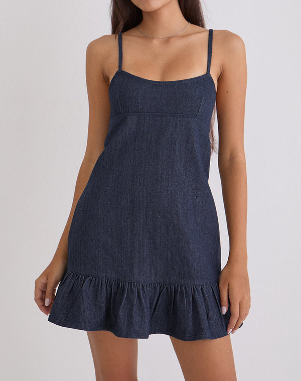 Motel Rocks Pamina Mini Dress In Denim Indigo
