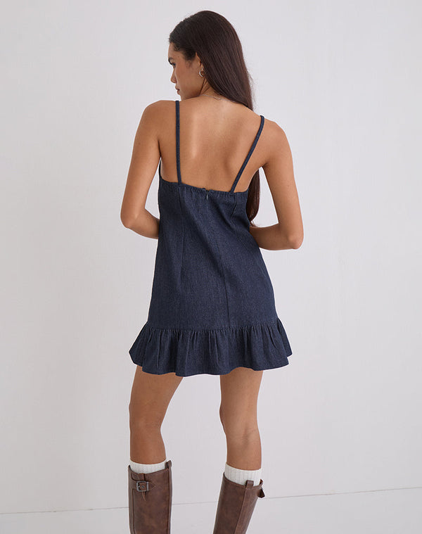 Motel Rocks Pamina Mini Dress In Denim Indigo