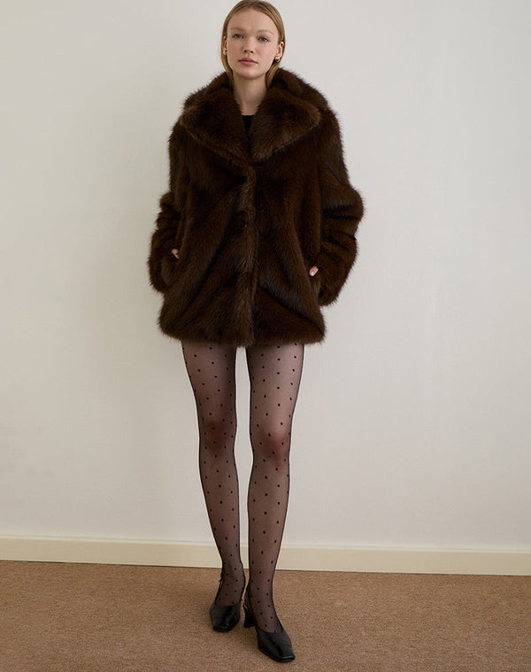 Motel Rocks Pepita Jacket In Faux Fur Dark Brown
