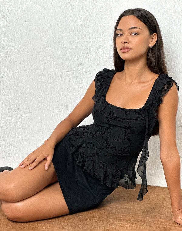 Motel Rocks Piroli Top In Vine Flower Black