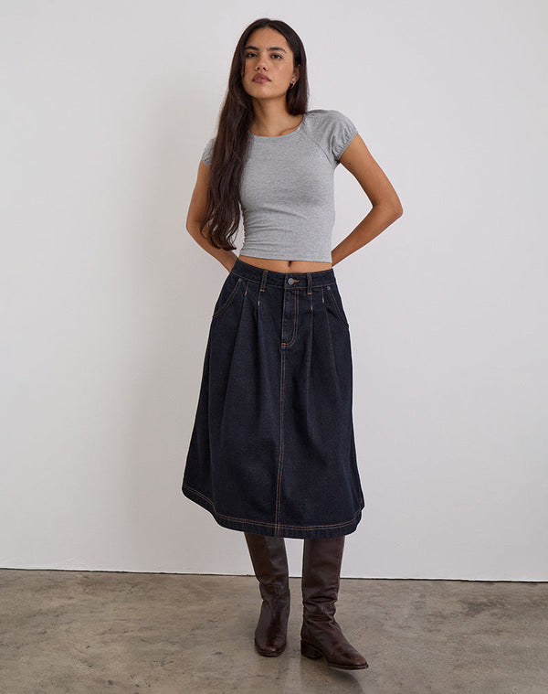 Motel Rocks Pleated Midi Denim Skirt In Indigo