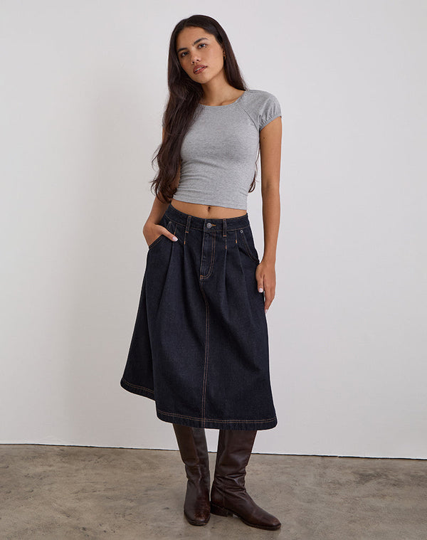 Motel Rocks Pleated Midi Denim Skirt In Indigo