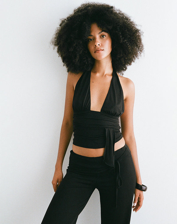 Motel Rocks Prilla Halter Top In Cupro Black