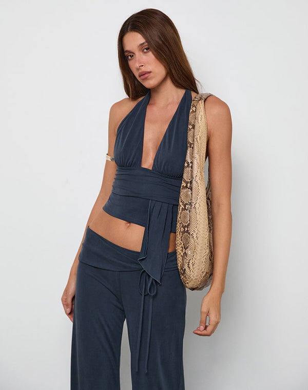 motel rocks Prilla Halter Top in Cupro Ocean Storm