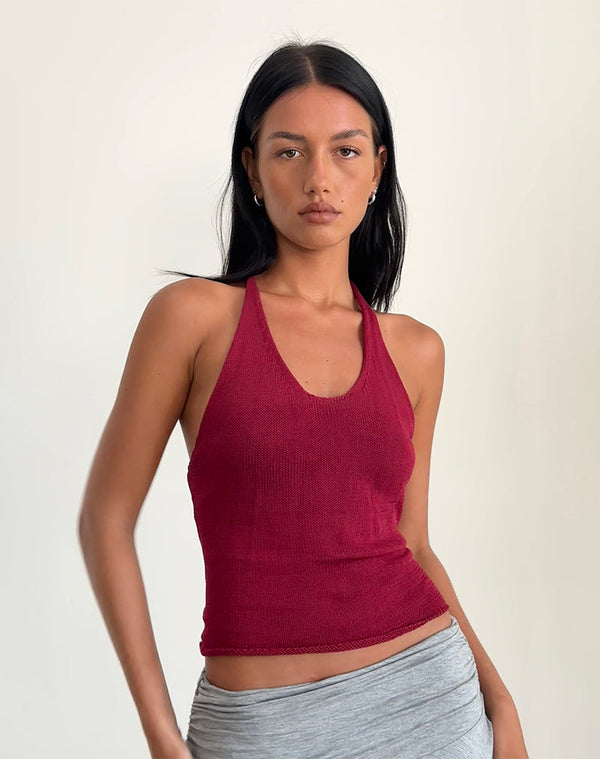 Motel Rocks Priscilla Halter Top In Sheer Knit Red