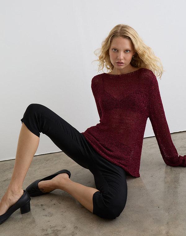 Motel Rocks Rajiya Open Weave Jumper In Burgundy