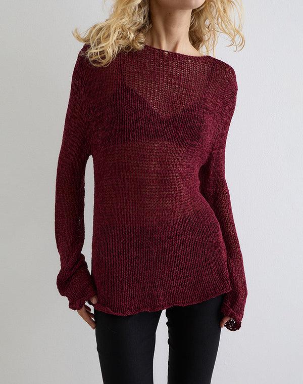 motel rocks Rajiya Open Weave Jumper in Burgundy