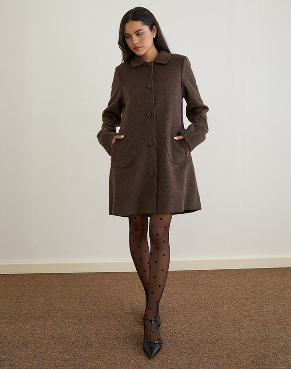 Motel Rocks Rakai Pea Coat In Chocolate Wool