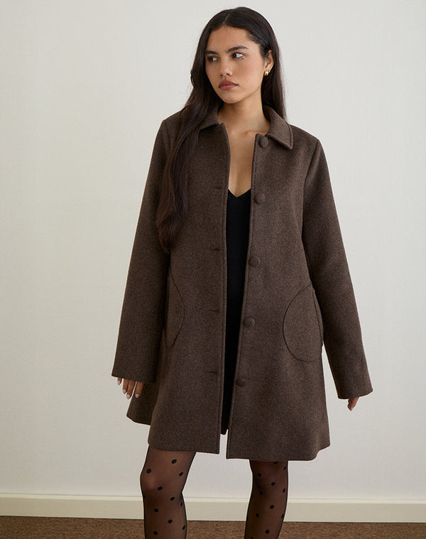 Motel Rocks Rakai Pea Coat In Chocolate Wool