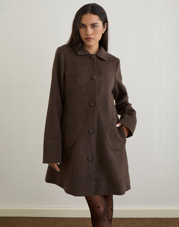 motel rocks Rakai Pea Coat in Chocolate Wool
