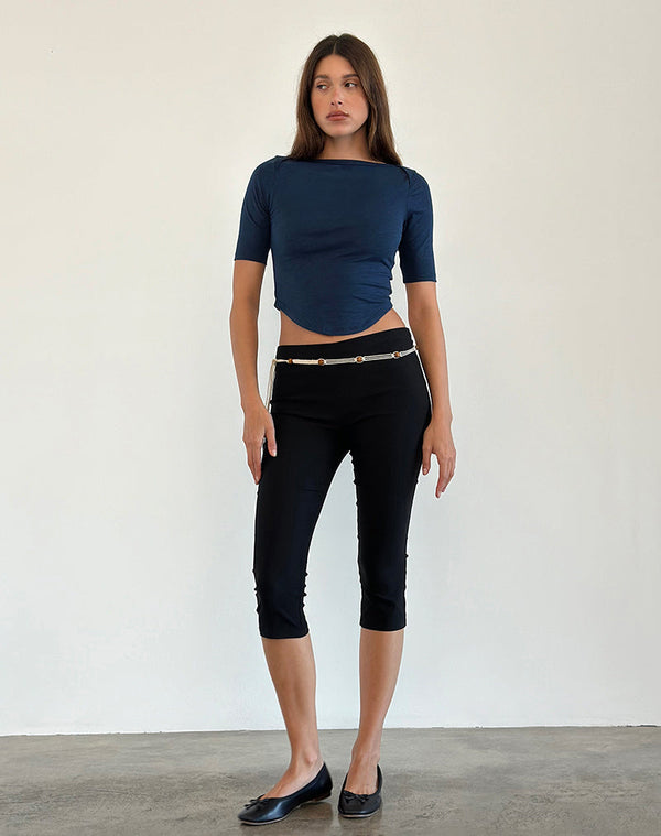 Motel Rocks Ralda Curved Jersey Tee In Navy