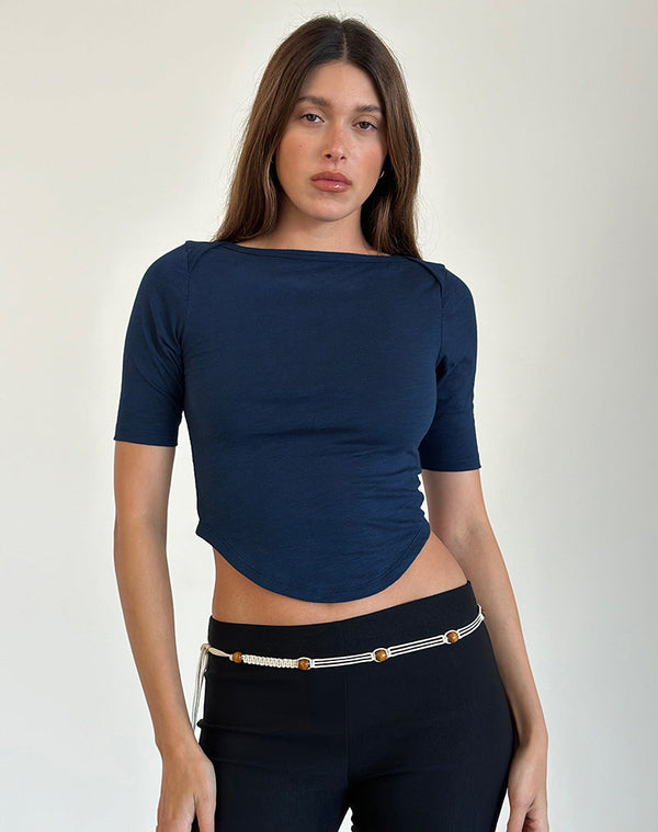 Motel Rocks Ralda Curved Jersey Tee In Navy