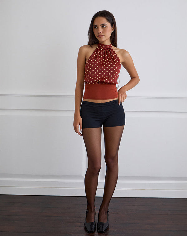 Motel Rocks Rania Backless Top In Polka Burnt Red