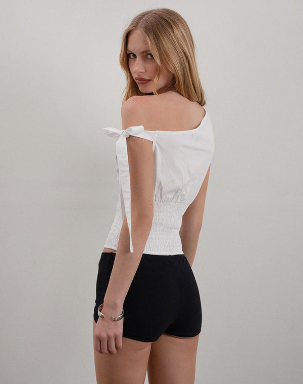 Motel Rocks Rantha Shirred Waist Top In White
