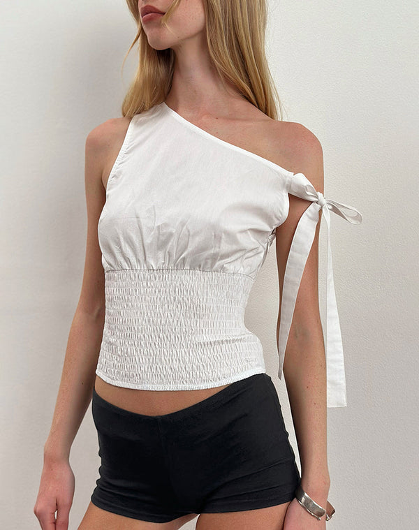 motel rocks Rantha Shirred Waist Top in White