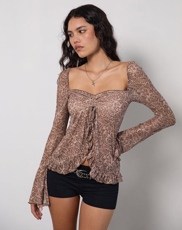 Motel Rocks Ratu Top In Mesh Vintage Paisley Pink