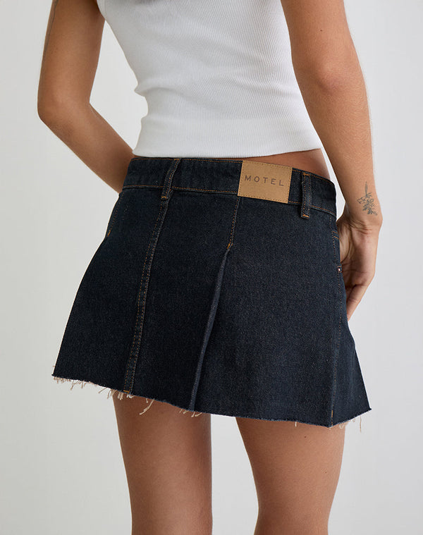 Motel Rocks Raw Hem Dart Mini Skirt In Indigo
