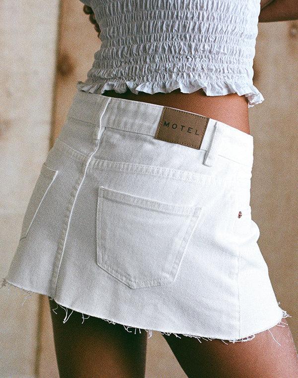 Motel Rocks Raw Hem Denim Mini Skirt In True White