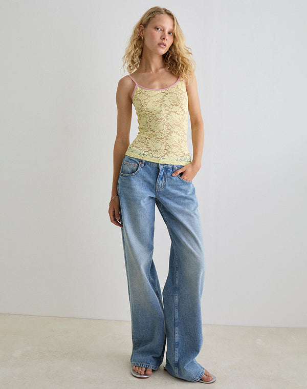 Motel Rocks Redum Cami Top In Yellow Lace