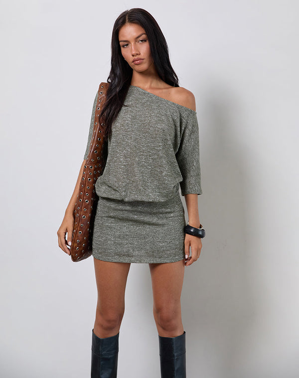 Motel Rocks Reeta Mini Dress In Glitter Knit Khaki