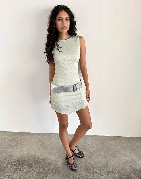 Motel Rocks Renata Mini Dress In Ivory Shimmer Rib