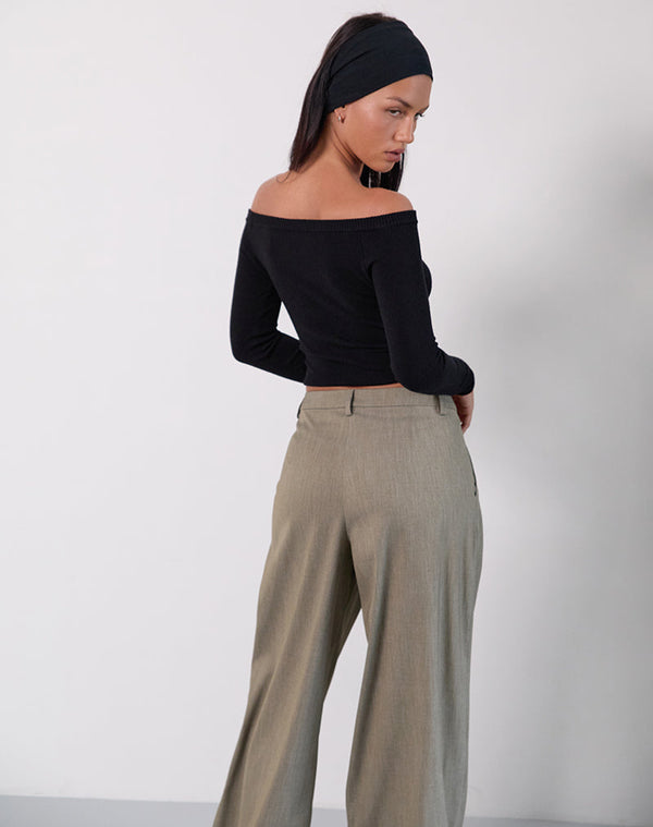 Motel Rocks Renie Bardot Top In Black Knit