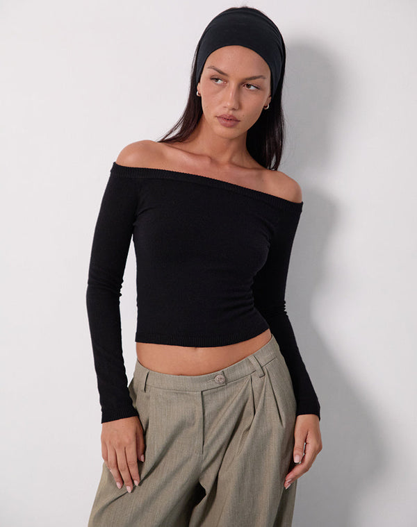 motel rocks Renie Bardot Top in Black Knit