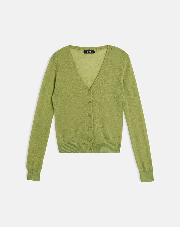 Motel Rocks Renisa Cardigan In Sheer Knit Green