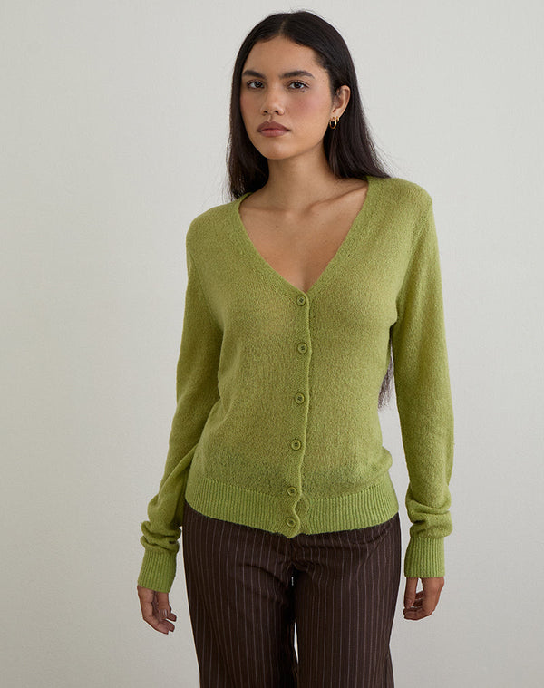 motel rocks Renisa Cardigan in Sheer Knit Green