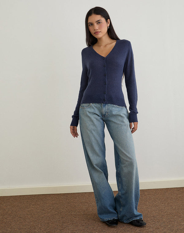 Motel Rocks Renisa Cardigan In Sheer Knit Navy