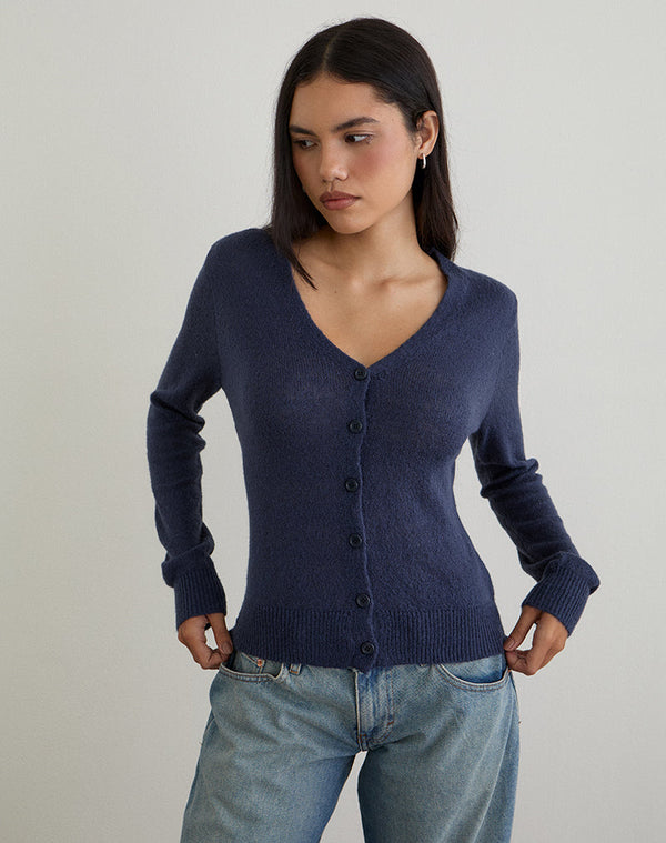 Motel Rocks Renisa Cardigan In Sheer Knit Navy