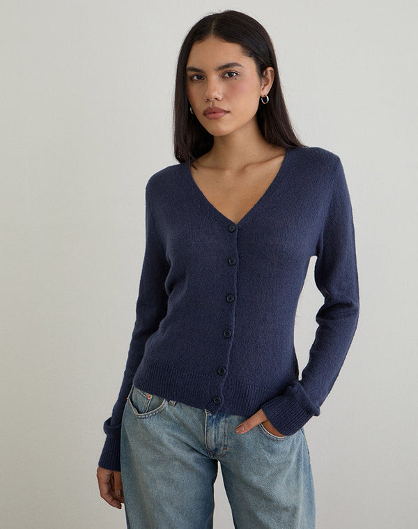 motel rocks Renisa Cardigan in Sheer Knit Navy