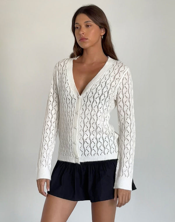 Motel Rocks Ricani Open Knit Cardigan In Ivory