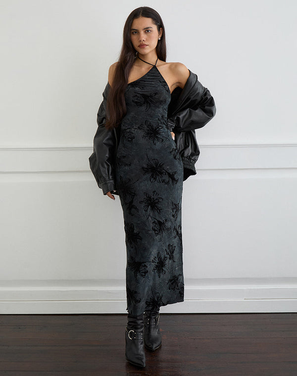 Motel Rocks Rikaya Maxi Dress In Burn Velvet Grey