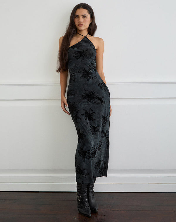 Motel Rocks Rikaya Maxi Dress In Burn Velvet Grey