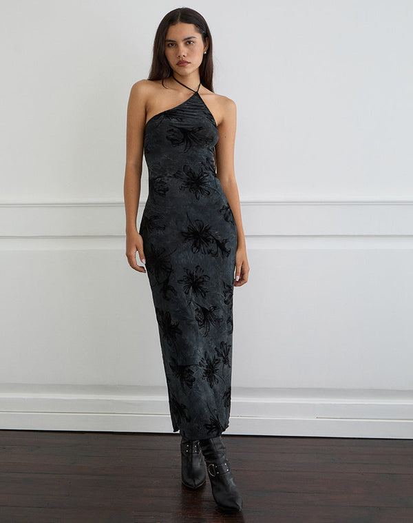 motel rocks Rikaya Maxi Dress in Burn Velvet Grey