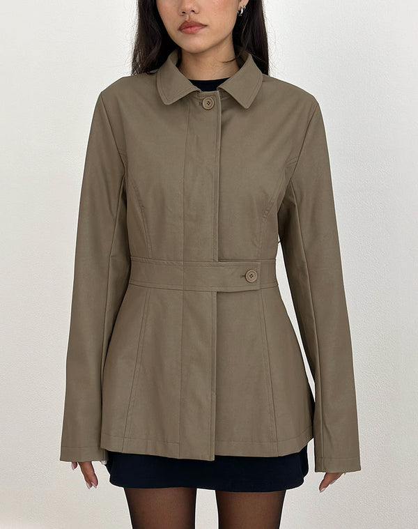 Motel Rocks Riku Coat In PU Mushroom