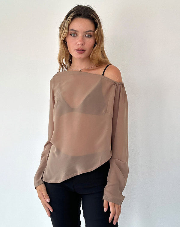 motel rocks Riot Top in Chiffon Light Brown